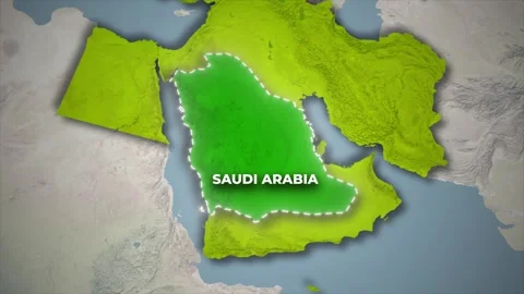 3D Map Animation Highlight Saudi Arabia in Middle East Region on Topographic Map Stock Footage 336451339