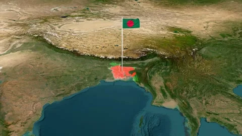 3D Map Animation Highlighting Bangladesh with  National Flag Stock Footage 341934599