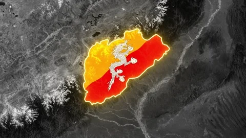 3D  Map Animation Highlighting Bhutan with Flag Fill Overlay Stock Footage 341934270
