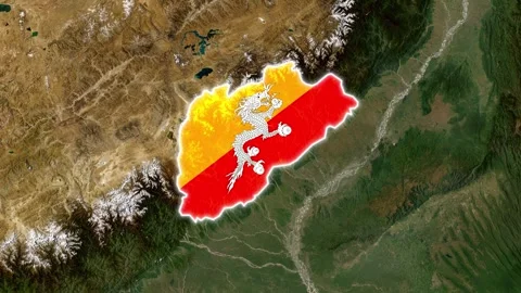 3D  Map Animation Highlighting Bhutan with Flag Fill and Waving National Flag Stock Footage 341934280