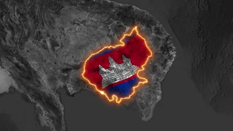 3D Map Animation Highlighting Cambodia with Flag Fill Overlay Vídeo Stock 342256317