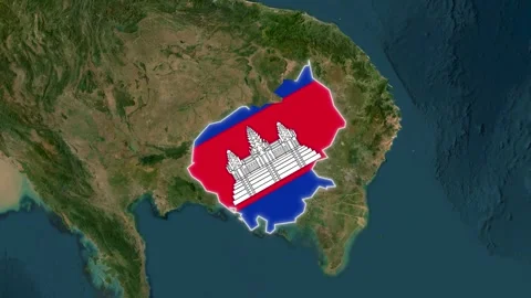 3D Map Animation Highlighting Cambodia with Flag Fill and Waving National Flag Stock-Footage 342256337