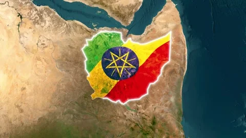 3D Map Animation Highlighting Ethiopia and Waving National Flag Video stock 343325739