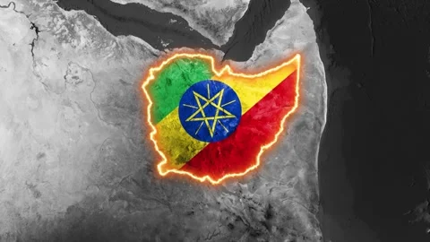 3D Map Animation Highlighting Ethiopia and Waving National Flag Video stock 343325742