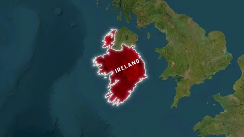 3D Map Animation Highlighting Ireland with Red Fill, Country Label Video stock 341684854