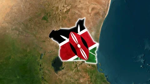3D Map Animation Highlighting Kenya and Waving National Flag Vídeo Stock 343325544