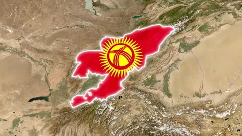 3D Map Animation Highlighting Kyrgyzstan with National Flag Video stock 341786775