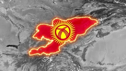 3D Map Animation Highlighting Kyrgyzstan with Glowing Border Stock Footage 341786850