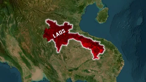 3D Map Animation Highlighting Laos with Text Overlay Vídeo Stock 342256350