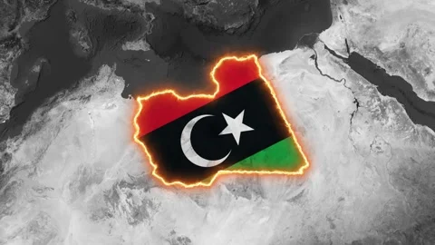 3D Map Animation Highlighting Libya with Waving National Flag Video stock 342966188