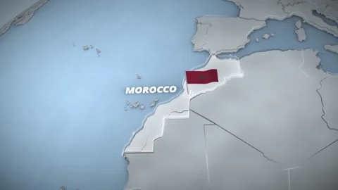 3D map animation highlighting Morocco with flag and glowing borders. Stock Footage 341032340