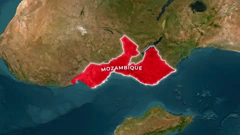 3D Map Animation Highlighting Mozambique and Waving National Flag Stock Footage 343548810