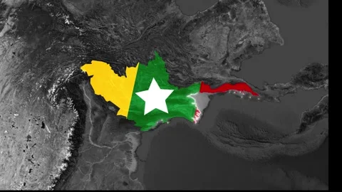 3D Map Animation Highlighting Myanmar with Flag Fill Overlay Video stock 342038016