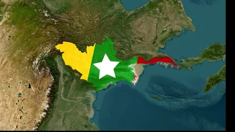 3D Map Animation Highlighting Myanmar with Waving National Flag Video stock 342038029