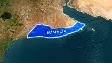 3D Map Animation Highlighting Somalia and Waving National Flag Stockbeeldmateriaal 343325607