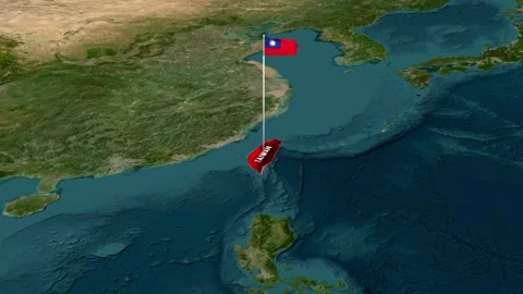 3D Map Animation Highlighting Taiwan and Waving National Flag Video stock 342256595