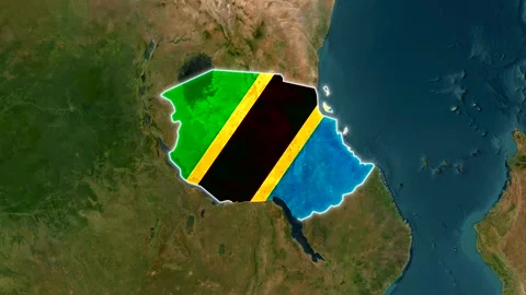 3D Map Animation Highlighting Tanzania with Waving National Flag Stock-Footage 343398455