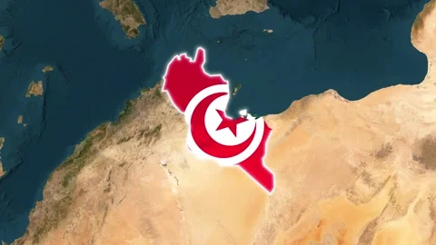 3D Map Animation Highlighting Tunisia with  Waving National Flag Video stock 342966202