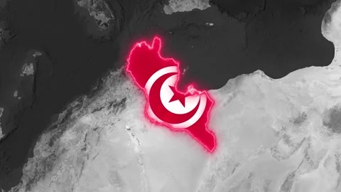 3D Map Animation Highlighting Tunisia with Waving National Flag Stock Footage 342966272