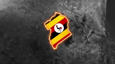 3D Map Animation Highlighting Uganda with Waving National Flag Video stock 343370702