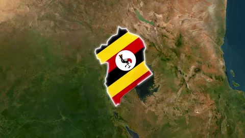 3D Map Animation Highlighting Uganda and Waving National Flag Video stock 343370704