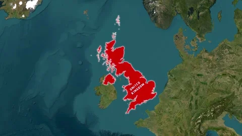 3D Map Animation Highlighting United Kingdom with Red Fill Video stock 341786771