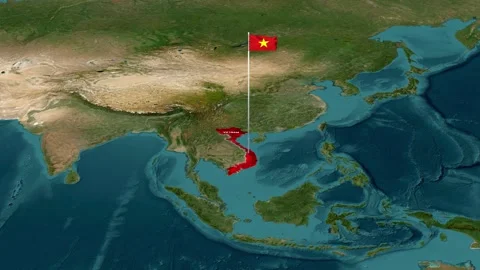 3D Map Animation Highlighting Vietnam with Waving National Flag Vídeo Stock 342256621