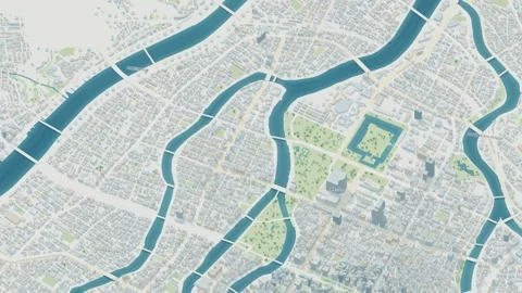 3D map animation of Hiroshima city in Japan pullback Stock Footage 348214286