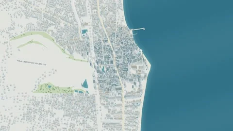 3D map animation of Hua Hin city in Thailand pullback Stock Footage 348196321