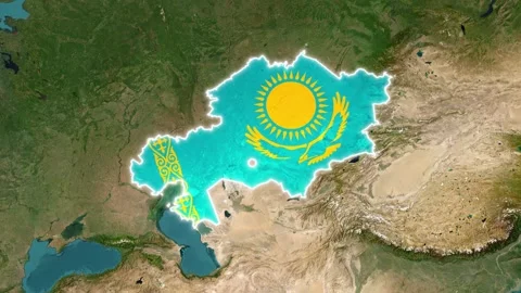 3D Map Animation Kazakhstan with National Flag and Flagpole Stock Footage 341786774