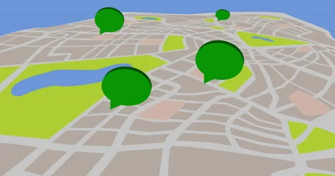 3D map animation for real estate agency with green message bubble. Stock Footage 148929192