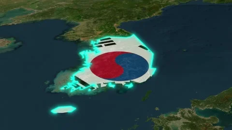 3D Map Animation of South Korea Flag Highlighted Video stock 340279898