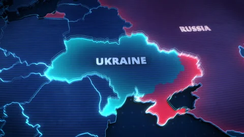 3D Map Animation of Ukraine and Russia for Geopolitical News Broadcasts Stock Footage 333841146