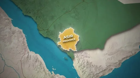 3D Map Animation Zooming into Asir Province of Saudi Arabia Vídeos de archivo 337903765