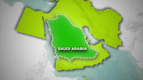 3D Map Animation Zooming to Highlight Saudi Arabia in the Middle East Map Vídeos de archivo 336451329