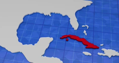 3d map animation zooming out to reveal Cuba highlighted in red Stock Footage 338377082