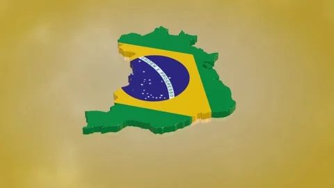 3D Map of Brazil Rotating on Yellow Gradient Floor with Flag Texture Stock Footage 282091072