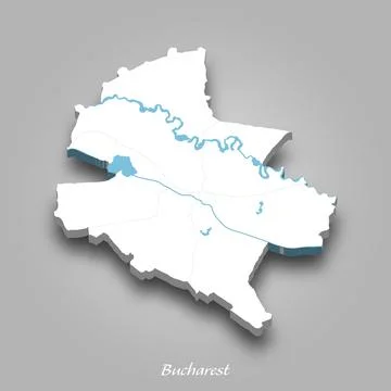 3D Map of Bucharest with Waterways Highlighted Stock Illustration