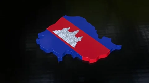 3D Map of Cambodia Rotating on Black Floor with Flag Texture Stock Footage 282091165