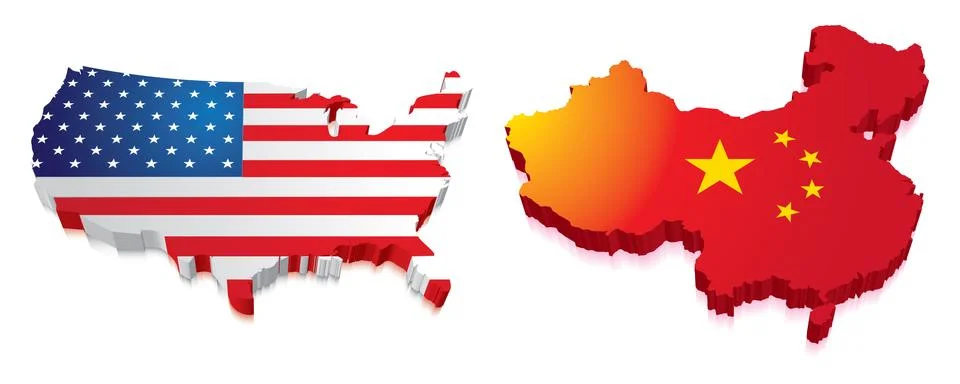 3d map of china and us with flag Stock Illustration