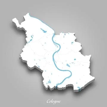 3D Map of Cologne with Waterways Highlighted Stock Illustration