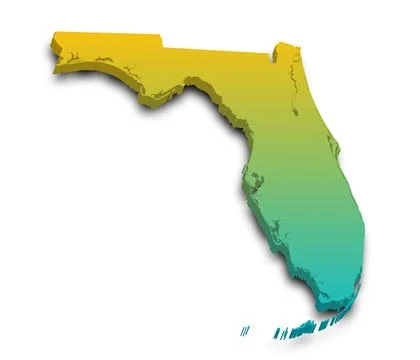 3d Map of Florida state with color.  United State of America, US, United Stat Stock Illustration