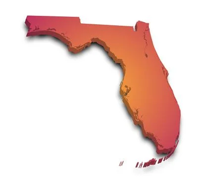 3d Map of Florida state with color.  United State of America, US, United Stat Stock Illustration