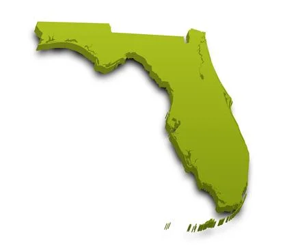 3d Map of Florida state with color.  United State of America, US, United Stat Stock Illustration