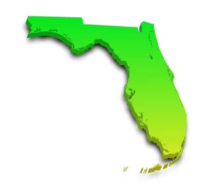 3d Map of Florida state with color.  United State of America, US, United Stat Stock Illustration