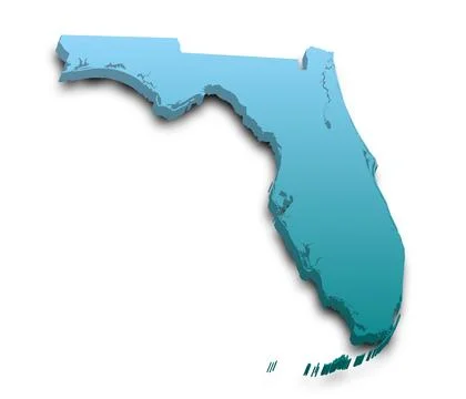 3d Map of Florida state with color.  United State of America, US, United Stat Stock Illustration