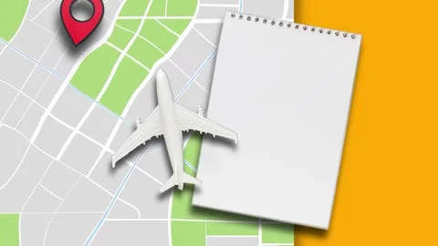 3D map, a geolocation icon appears, an airplane flies by Stock Footage 293091021
