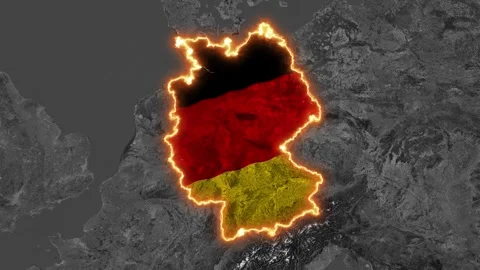 3D Map of Germany with Glowing Fiery Border and German Flag Overlay Stock Footage 340605173