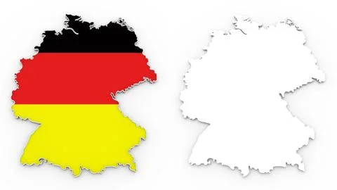 3D map of germany white silhouette and flag Illustrazione stock