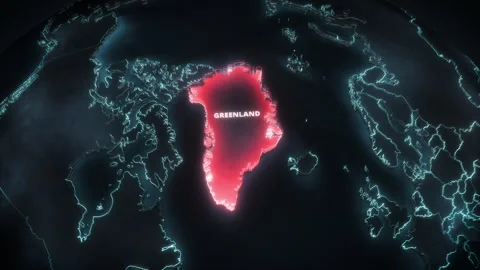 3D Map Glowing Red Alert On Greenland High-Tech Widescreen Stock-Footage 336564243